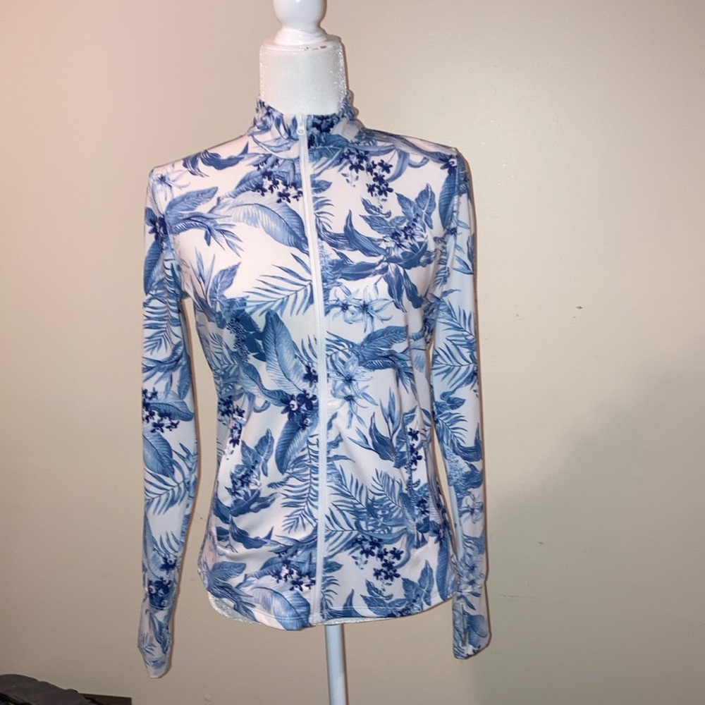 Floral Blue and White Zip-Up Jacket